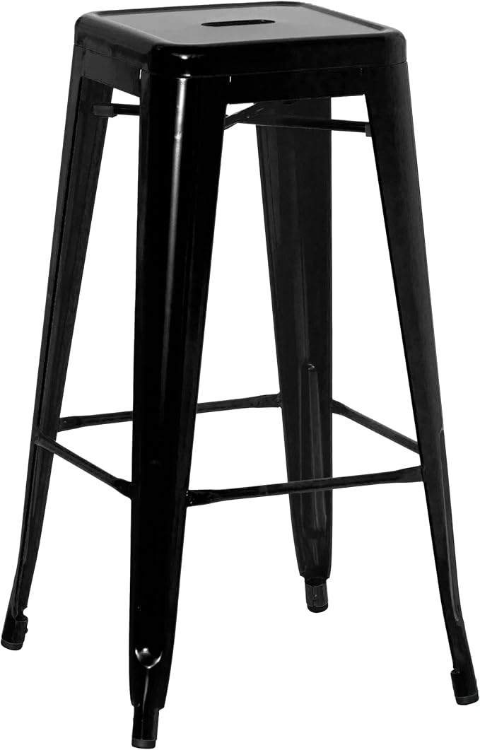 30-inch Backless Metal Bar Stool Stackable Heavy-Duty Counter-Height Chair for Home Bars Patios Kitchen Islands Cafes Restaurants Bistros and Dining Areas for Indoor & Outdoor Use, Black by Basicwise