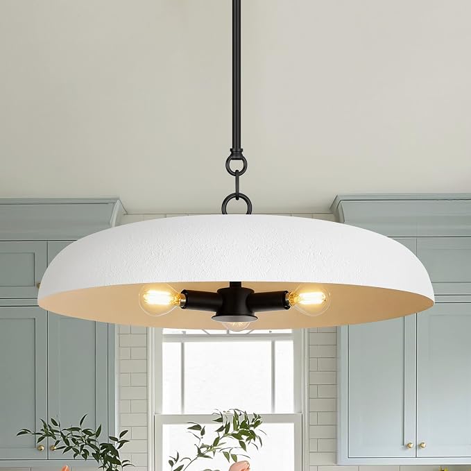LamQee 20 Inch Oversized Large Pendant Lights, 3-Lights Textured White Modern Dome Chandelier, Rustic Metal Pendant Lighting Fixture Ceiling Hanging for Kitchen Island, Dining Room Over Table, Bar by LamQeeLights