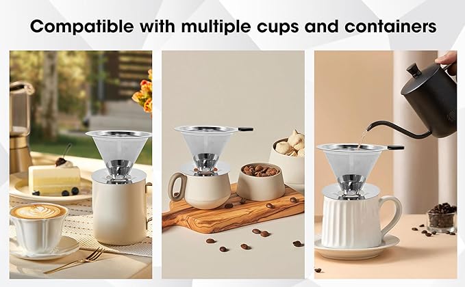 Stainless Steel Pour Over Coffee Dripper - Reusable & Eco-Friendly Filter, Enhanced Flavor Extraction, Universal Compatibility for All Coffee Grinds"
