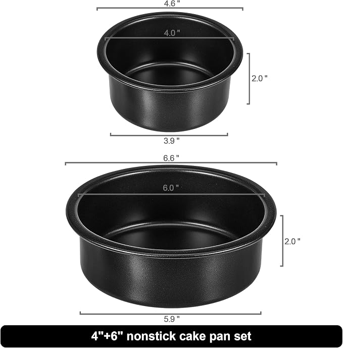 4 Inch & 6 Inch Cake Pans Set of 2, Nonstick Carbon Steel Round Cake Pans | Smash Small Cake Pans for Birthday Wedding Baking Layer Cake , Non Toxic Coating & Straight Side, Easy Clean & Easy Release - Image 2