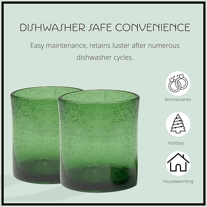 Artland 14oz Double Old Fashion Glass, Set of 4 | Iris Seeded Design, Green | Drinking Glass for Parties and Everyday Use - Mojito, Whiskey, Cocktail | Glassware & Barware Essentials - Image 7