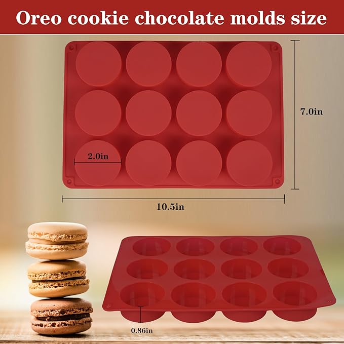 2 Pcs Round Chocolate Cookie Molds, SAGOOITS 12-Cavity Cylinder Chocolate Cover Cookie Silicone Molds for Candy Mini Cakes Jelly Baking