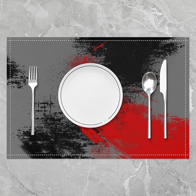 Feelyou Red Grey Black Placemats Set of 4 18"x12" Kids Abstract Placemat for Kitchen Dining Table Decor Indoor Outdoor for Boys Geometric Table Place Mats, Modern Art - Image 2