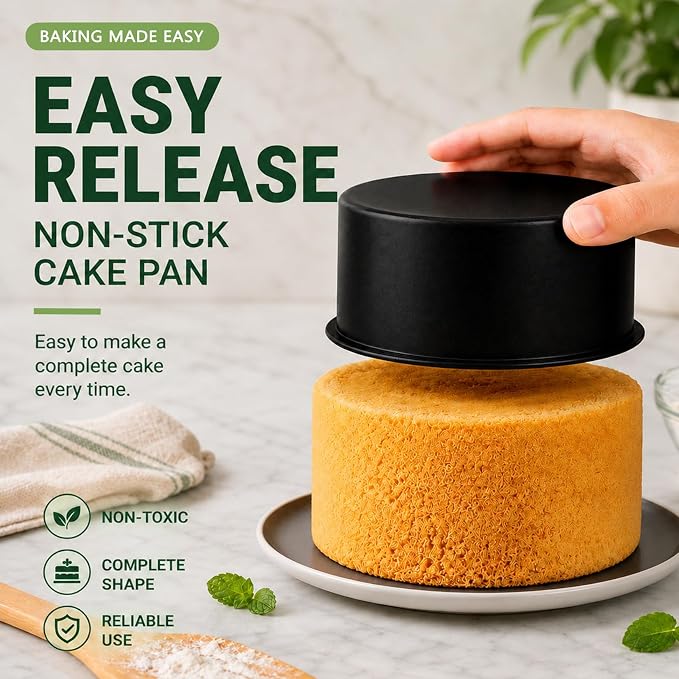 P&P CHEF 5 Inch Cake Pan Set of 3, Non-Stick Round Cake Pans | Round Cake Tins for Tier Smash Cakes, Baking Pans Set & Essential Bakeware, Stainless Steel Core & Leak-Proof - Image 5
