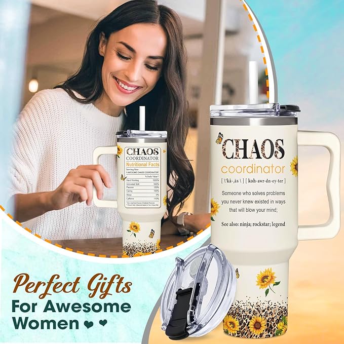 Administrative Professional Day Gifts - Thank you Gift for Boss lady, Assistant, Secretary - Chaos Gifts For Women - Admin Professionals Day Gift - Tumbler 40oz With Handle