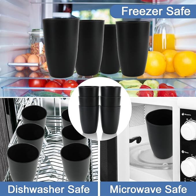 20 OZ Wheat Straw Cups SetS of 6, Unbreakable Drinking Cup, Alternative to Plastic Cups Reusable, Microwave & Dishwasher Safe Big Cup, Large Drinking Glasses for Kitchen, Party (Black) - Image 5