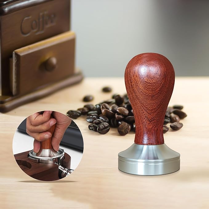 58mm Coffee Tamper Espresso Hand Tamper 304 Stainless Steel Espresso Wooden Handle Coffee Tamper with Mat (58mm)