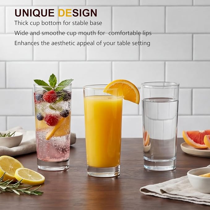 Highball Glasses, Premium Clear Crystal Glassware, 16 oz, Set of 6 | Elegant Tall Highball Glasses for Water, Juice, Mojitos and Cocktails, Perfect for Everyday Use - Image 3