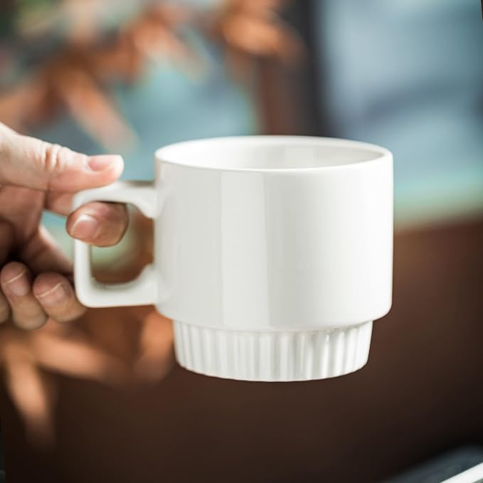 Miamolo Coffee Mugs Set of 4, Stackable Coffee Cups with Stand and Spoons | 11oz, Ceramic | for Espresso Cappuccino Latte Tea Drinks | Dishwasher & Microwave Safe | Housewarming Gift | White - Image 9