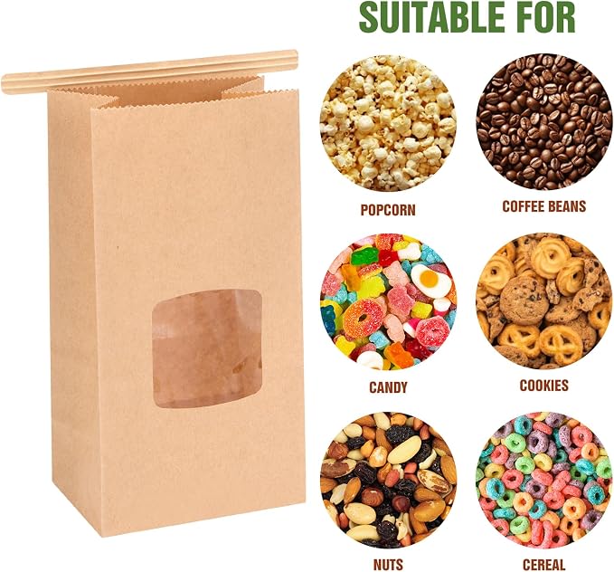 Moretoes 55pcs Small Bakery Cookie Bags with Seal, 3.5x2.3x6.7In | Brown Kraft Paper Treat Bags with Window Seal by Tin Tie Tab for Cookie Coffee Bread Pastry Treat Bakery Gift Giving Packing - Image 4
