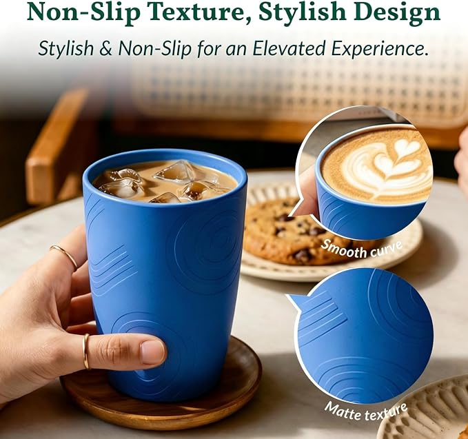 Homienly Cup Sets for Kitchen 12oz Wheat Straw Cups Unbreakable Drinking Cups Set of 6 - Lightweight,Reusable Cups for Kitchen, Outdoor- Blue Sky - Image 3