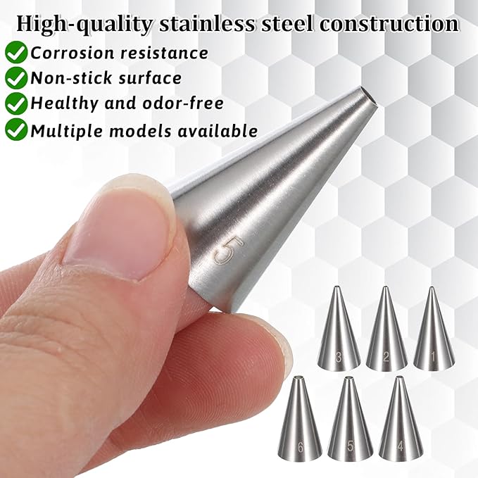 6 Pcs Round Piping Tips Set, Stainless Steel Icing Tips Cupcake Frosting Nozzles Small Cake Decorating Piping Tip Cake Writing Icing Tool Pastry Dispensers Supplies for Baking Cookies Puff Cream