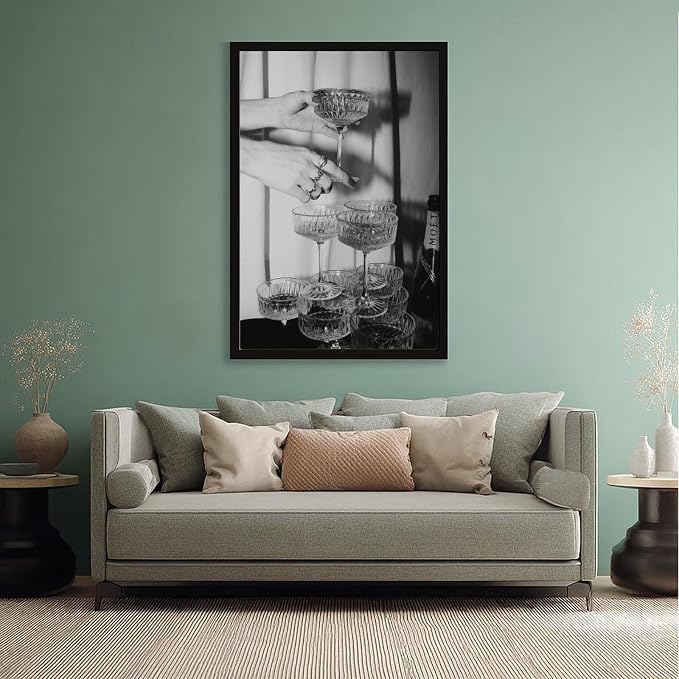 Champagne Glasses Wall , Black And White Art, Wine Glasses Poster, Bar Cart , Cocktail, Retro Photography, Bar Wall Decor Canvas Poster Bedroom Decor Sports Landscape Office Room Decor Gift Black Fram - Image 5