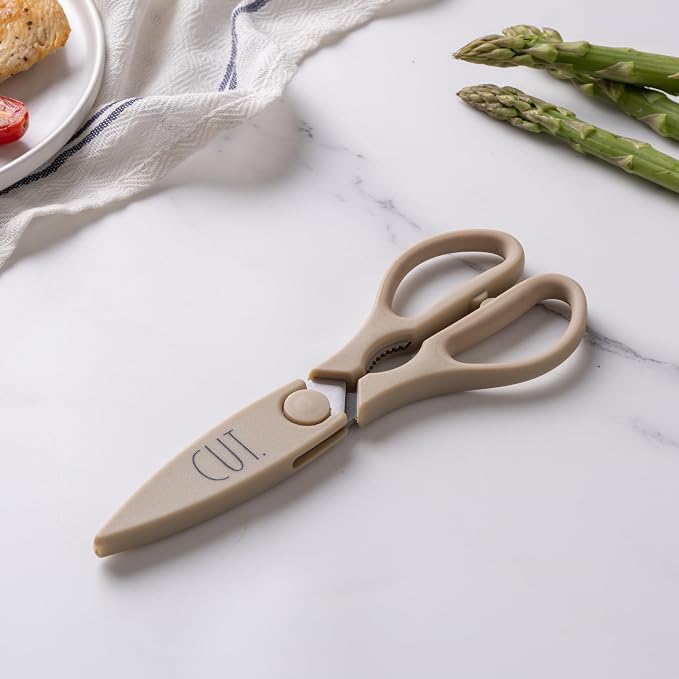 Rae Dunn Kitchen Scissors- Stainless Steel Kitchen Shears, Cooking Scissors for Cutting Meat, Chicken, Herbs and Produce with Blade Cover and Soft Grip Handles (Brown) - Image 2