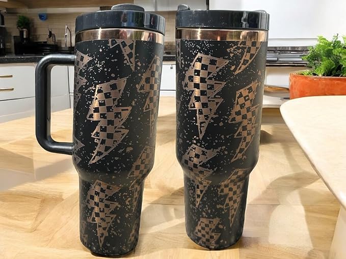 Tumbler, 40oz Tumbler, Western Tumbler, Engraved Cup with Handle, Cute Coffee Mug, 40oz Coffee Mug (Black/Rose gold- Lighting)