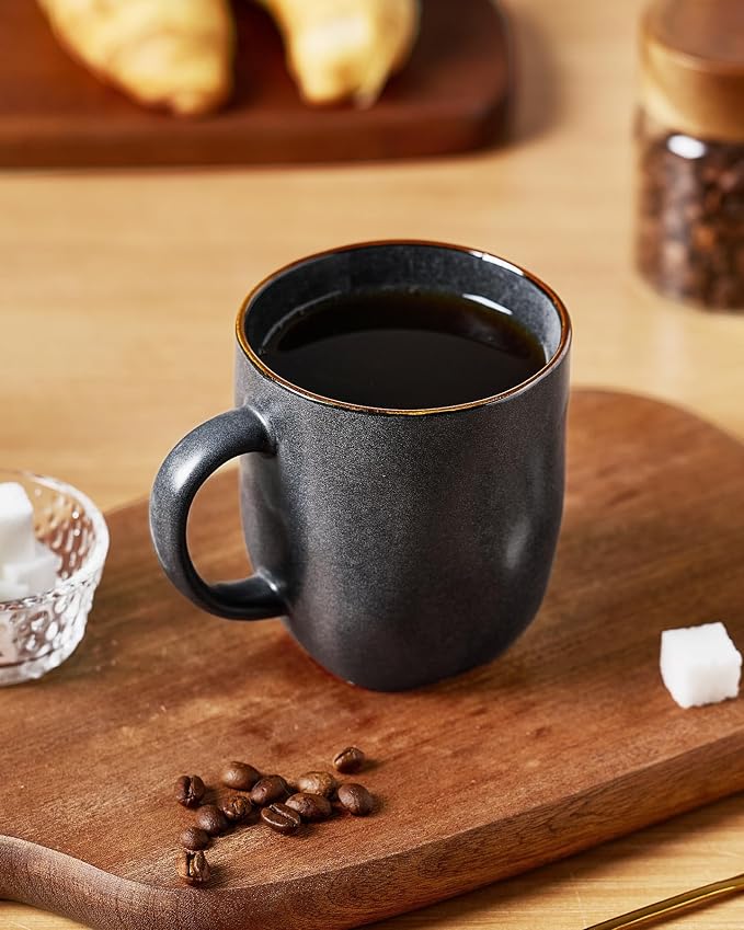 famiware Coffee Mugs Set of 6, Ocean Square 13oz Coffee Cup Set with Handle for Cocoa, Milk, Hot Chocolate, Tea, Water, Stoneware Cups for Kitchen, Microwave and Dishwasher Safe, Matte Black - Image 3