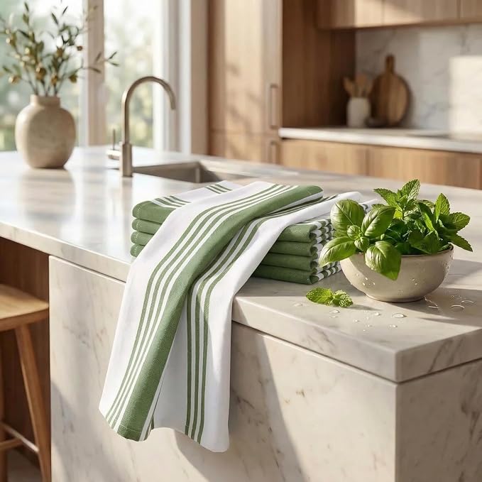 Urban Villa Kitchen Towels Cotton Dish Towels 20”x30” (Set of 6) Green Wht - Image 6