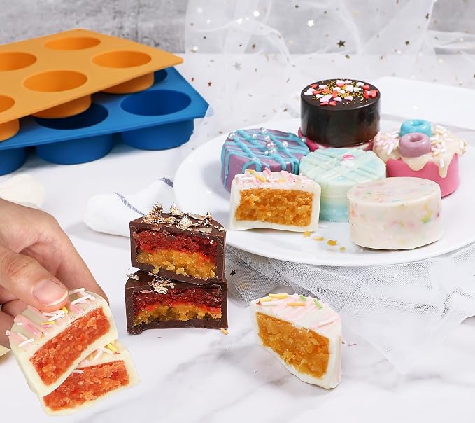 Webake Cake Puck Mold Set 2 Different Sizes, Silicone Flat Cake Pop Molds for Chocolate Covered Desserts, BPA Free - 2 Molds & 1 Scraper - Image 2