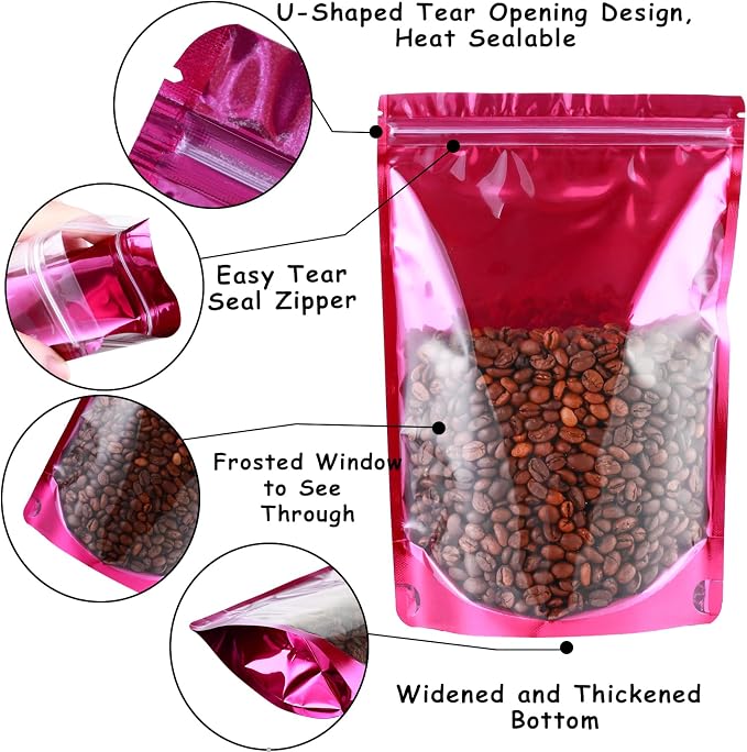 150 Pcs Mylar Bags for Food Storage, 5x8 Mylar Bag with Window Stand Up, Small Holographic Resealable Bags Smell Proof Bag Food Packaging for Small Business Freeze Dried Candy Jewelry Foil Packaging - Image 2