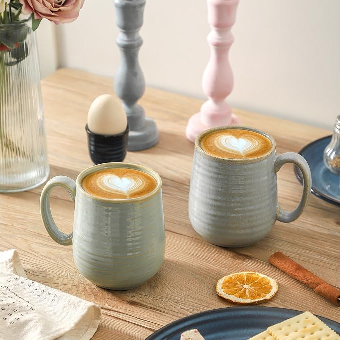 HASENSE Coffee Cups Ceramic, 12 Oz Reactive Glaze Coffee Mugs Set of 4, Large Tea Cup with Handle for Women and Men Gift, Dishwasher & Microwave Safe, Light Blue - Image 6