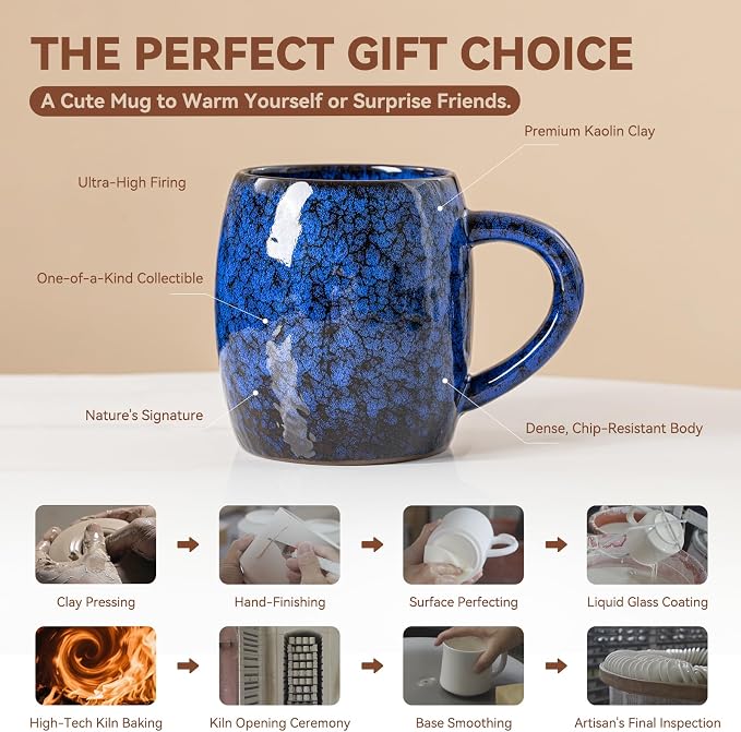 Cosmic Nebula Ceramic Coffee Mug - 21 oz Large Coffee Cup with Ergonomic Handle, Unique Reactive Glaze Ceramic Mug for Office Home, Birthday Gifts for Men Women - Image 3