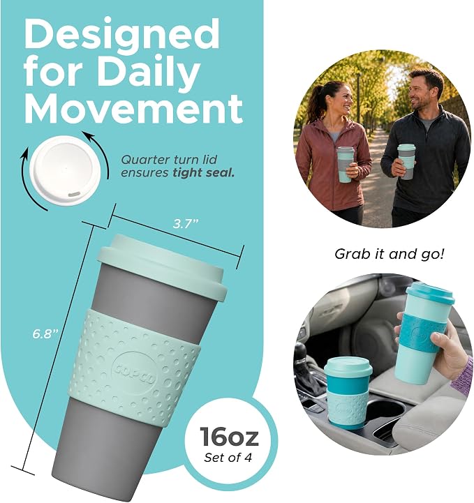 Copco Acadia Travel Mug, 16 Oz - Aqua & Mint/Aqua & Grey, Set of 4 - Image 2