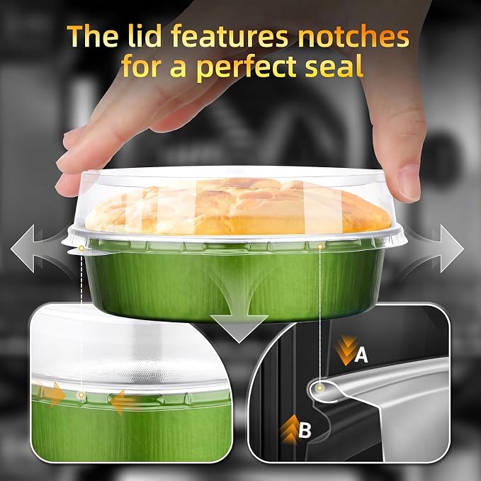 Beasea Mini Pie Pans with Lids, 120 Pack 7.3oz Avocado Green Disposable Aluminum Foil Pie Tart Baking Cups Tins, 4 Inch Mini Cake Pans Individual Dessert Containers Oven Dishes for Tart Cheesecake - Image 4