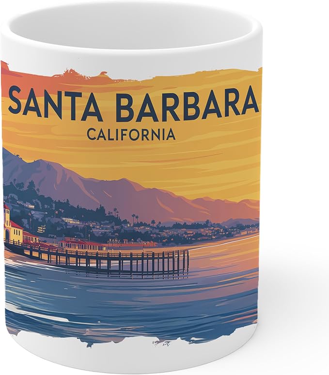 Santa Barbara California Ceramic Coffee Mug 11oz White ID44991 | Tea, latte & hot cocoa cup for the home or office – travel souvenir gift for men, women & coworkers by NoThornsMedia
