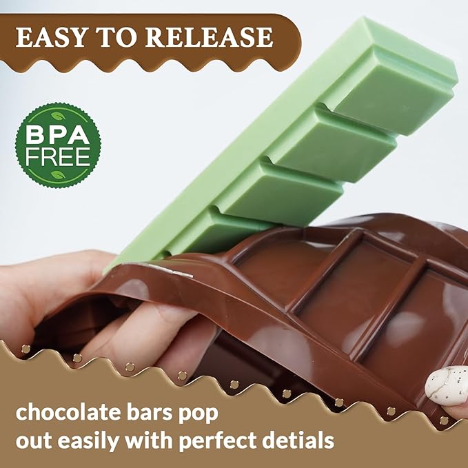 HKNMTT Chocolate Bar Molds Silicone 5 Snap Deep Moulds for Filling Dubai Wax Candy Energy Protein Bars, Food Grade Non stick Home DIY Handmade Gifts