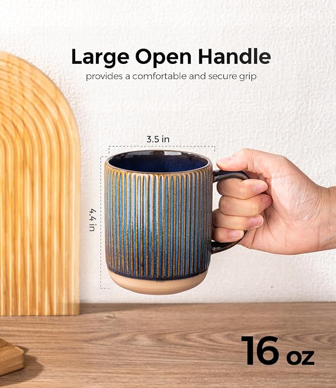 GBhome 16oz Coffee Mugs Set of 6, Large Stoneware Coffee Mugs, Dishwasher & Microwave Safe - Image 3