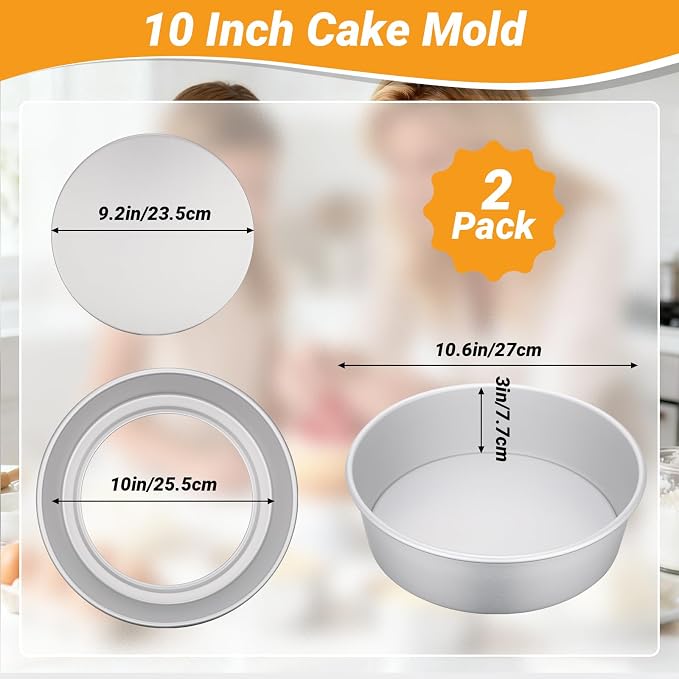 Beasea Round Cake Pans, 2 Pack 10 Inch Aluminum Alloy Large Cheesecake Pan with Removable Bottom, Layer Cake Tin Mold for Baking Oven - Image 2