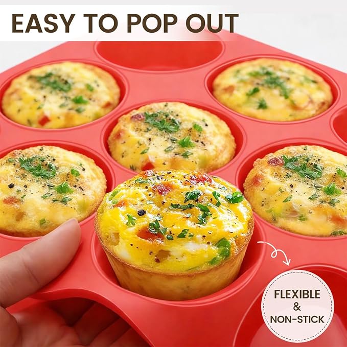 CAKETIME Silicone Muffin Pan, 2 Packs Jumbo 6 Cups and Regular 12 Cups for Baking Muffins, Cupcakes, Egg Bites, Frittatas - Image 6