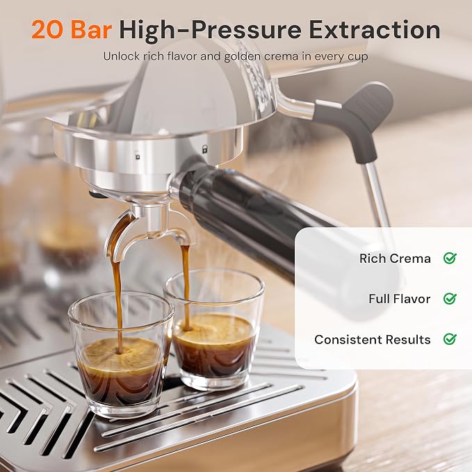 Kismile Espresso Machine with Milk Frother, 20Bar Hot & Cold Brew Semi-Automatic Expresso Coffee Machine with Single & Double Shot, LED Display for Home Barista Latte and Cappuccino - Image 3