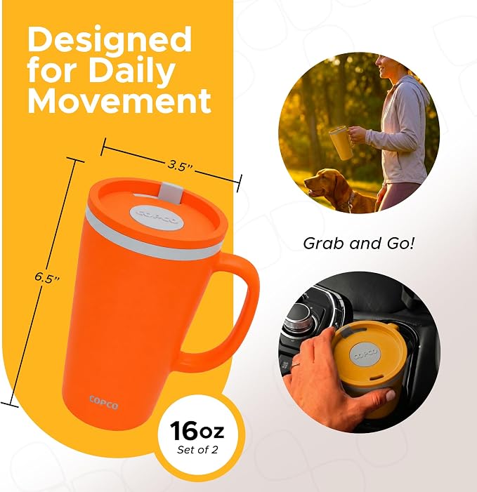 Copco Cone Desk Mug 16 Oz - Orange & Mustard, Set of 2 - Image 2