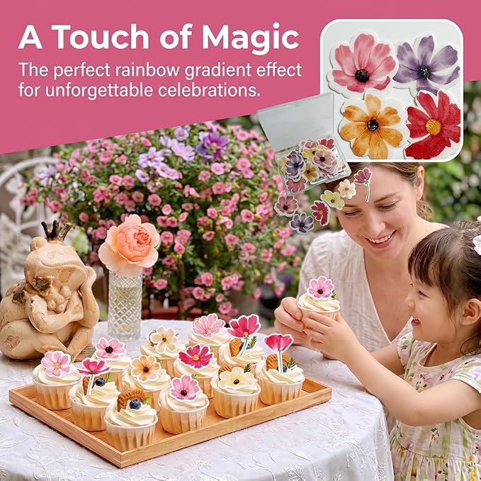 52-Piece Edible Multicolor Chamomile Daisy Cake Decorations – Assorted Colors, Flower Cupcake Toppers, Icing Decor for Birthday Parties, Baby Showers, Cookies, and Desserts - Image 2
