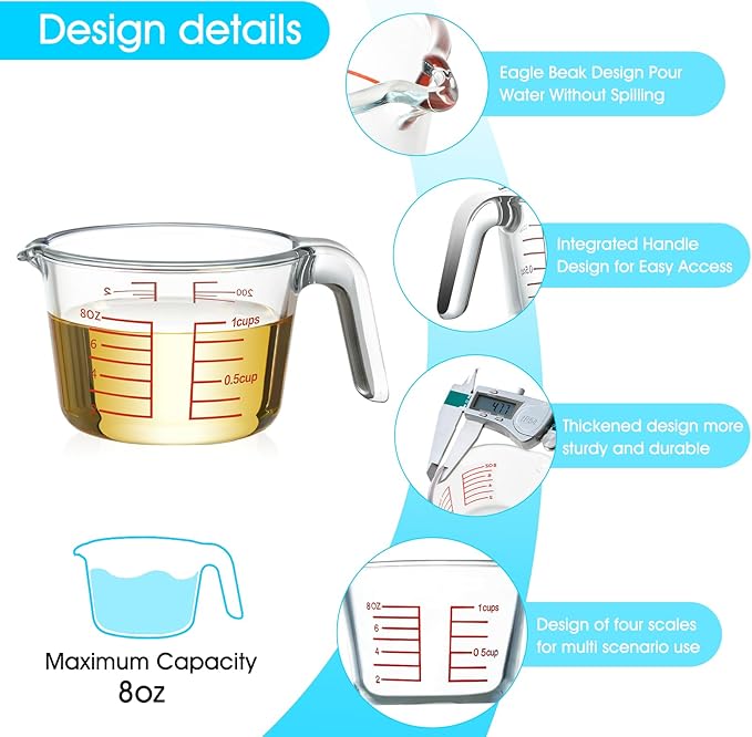 NUTRIUPS High Borosilicate 1Cup Glass Measuring Cup, Glass Measuring Beaker with Multiple Measurement Scales, Easy to Read (1 CUP)