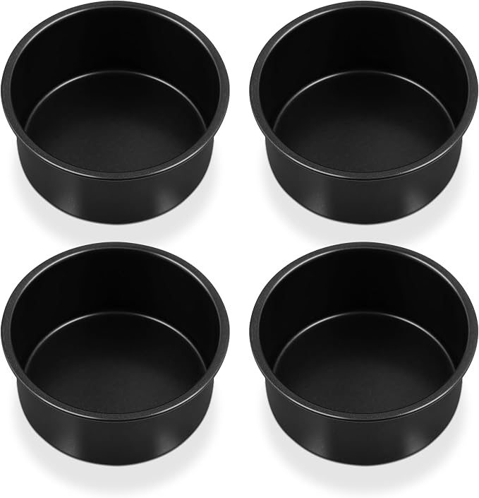 P&P CHEF 4 Inch Cake Pan Set, Non-stick Baking Pans for Cake, 4Pcs | Round Cake Baking Tins for Tier Smash Cakes, Bread, Non-Toxic & Solid, Stainless Steel Core & Leak-Proof, Black by PPCHEF