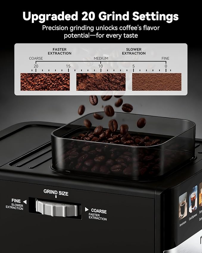 Espresso Machine with Grinder,20Bar Compact Espresso Maker with Steam Milk Frother,Coffee Maker for Home (black, medium) - Image 4