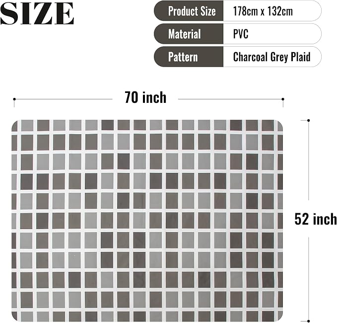 FIFTY FEET 70 * 52 Inch Rectangle Tablecloth, Vinyl Tablecloth with Flannel Backing for Rectangle Tables Waterproof, Plastic Picnic Table Cover for Dining Table/Buffet Parties/Camping(Black Plaid) - Image 5