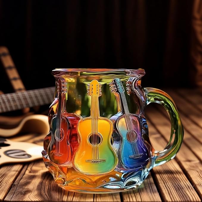 3D Guitar Art Glass Coffee Mug 12 oz – Colorful Handcrafted Cup for Coffee, Tea, Milk – Music Lover Gift – Artistic Glass Mug for Men & Women – Unique Home Décor - Image 4