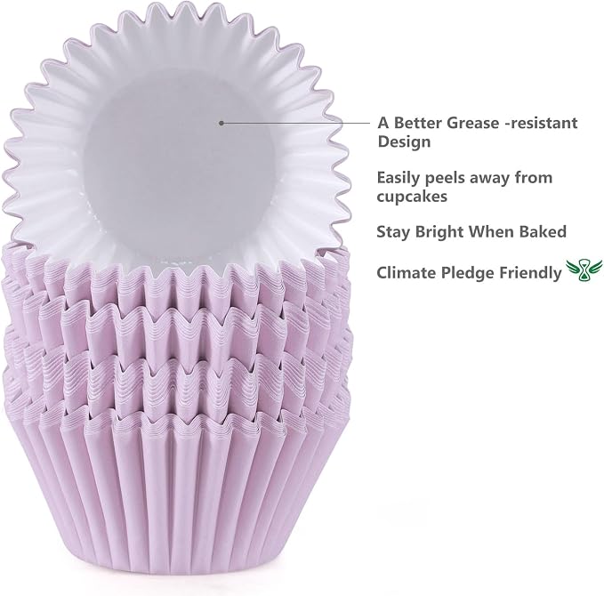 Caperci Heavy Duty Purple Jumbo Cupcake Muffin Liners for Baking - Extra Large 100pcs Grease-Resistant Paper Baking Cups, No Muffin Pan Needed, Odorless, Easily Peels (Orchid Purple) - Image 2
