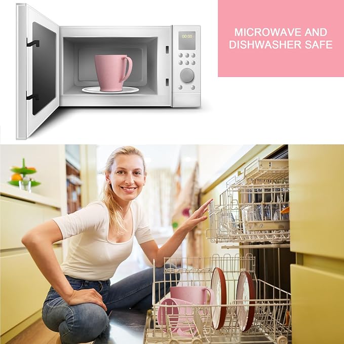 Zopeal 16 Pack Wheat Straw Plastic Coffee Cups Mugs 10 Oz Reusable Plastic Cup Mug with Handle Lightweight Microwavable Dishwasher Safe Unbreakable for Tea Milk Water Juice Coffee (Nordic Pink) - Image 6