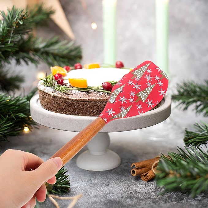 2pcs Christmas Silicone Spatula for Baking and Mixing, Multi-functional Butter Scraper with Wooden Handle, Convenient Kitchen Tool for Desserts and Cake Preparation - Image 5