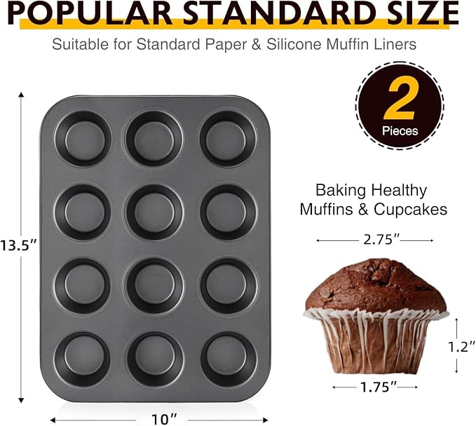 Non-Stick Muffin Pans, Cupcake Pan with Silicone Baking Cups, 2 Pack Non toxic Healthy Muffin tin, Heavy duty-Dark Grey - Image 6