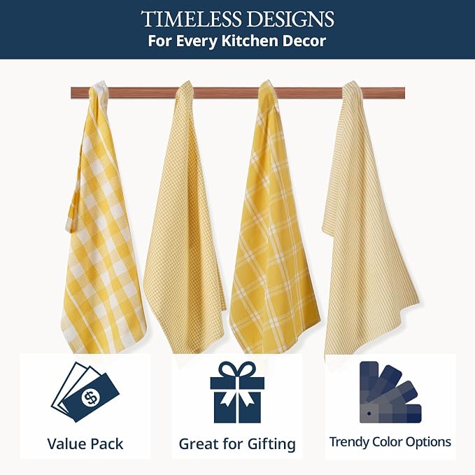 LANE LINEN Cotton Kitchen Towels Set, 4-Pack – Absorbent, Quick-Drying Dish Towels, 18" x 28" - Yellow - Image 8