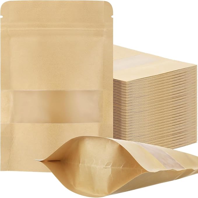 50 Pcs Resealable Bags for Small Business, Out Size 7.1"x10.2" Kraft | Sealable & Heat Sealable Paper Bags with Window, Stand Up Pounches Treat Bags For Packaging, Coffee Beans, Retail Display - Image 9