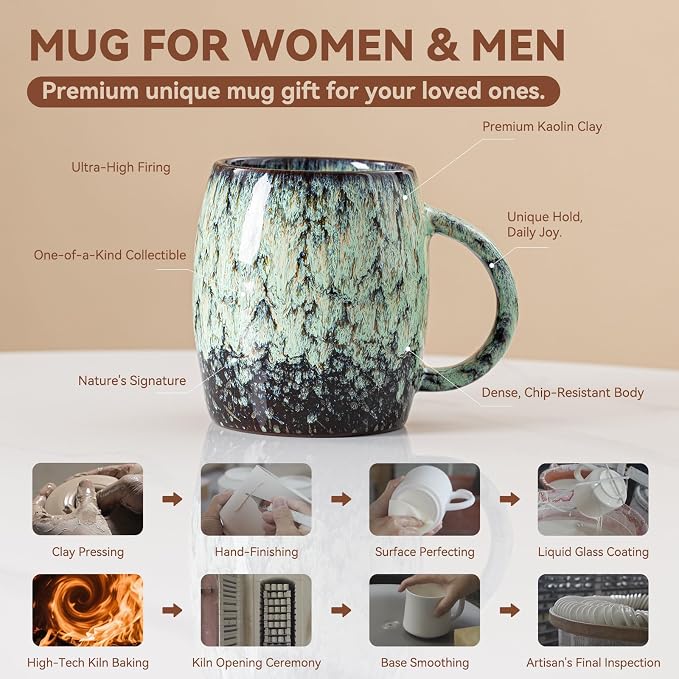 Sage Nebula Ceramic Coffee Mug - 14 oz Unique Mug with Large Handle, Barrel Cute Mug for Women Men, Coffee Cup Gift for Home Office - Image 2