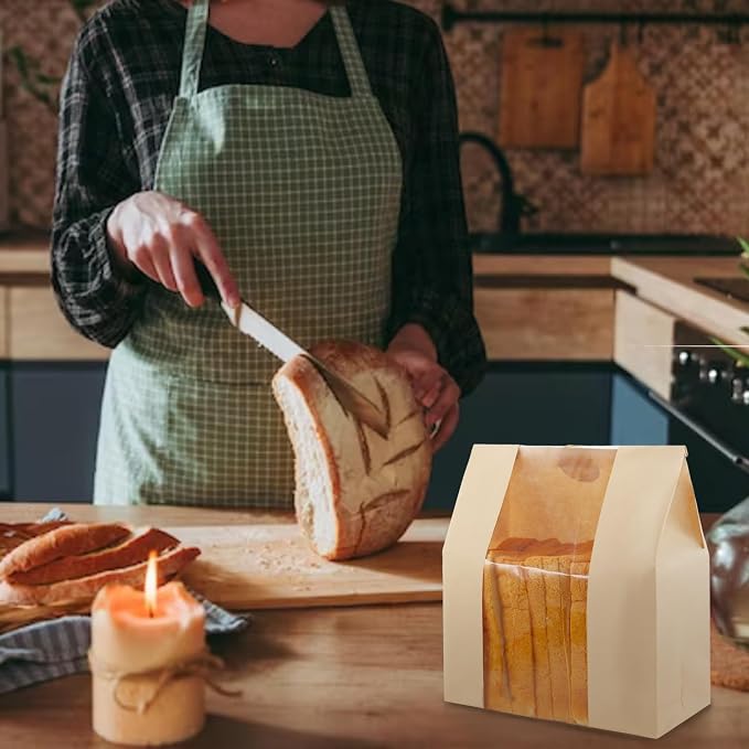 60 Paper Bread Bags for Homemade Bread, Paper Bakery Bag for Baked Food Packaging Storage, Large Kraft Paper Bread Loaf Bag with Window Label Seal Sticker included Pack of 60, 12.5x8.3x4 Inches - Image 5