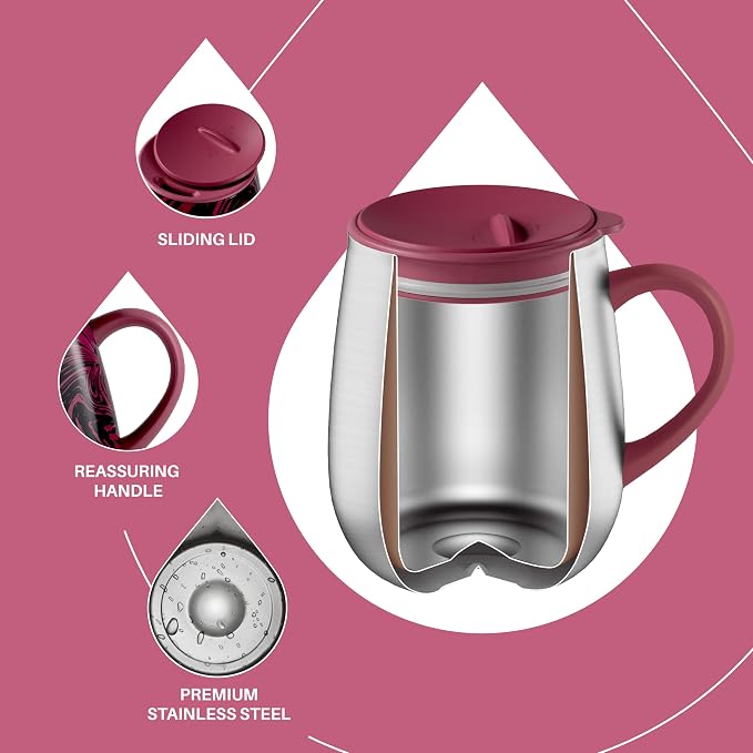 Ideus 16 oz (470 ml) Insulated Coffee Mug with Handle and Lid, Double Wall Stainless Steel Vacuum Thermal Coffee Mug, Travel Coffee Cup Thermal Cup for Home and Office (Red Zebra) - Image 3