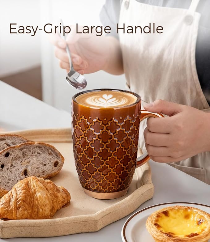 GBhome 20oz Large Coffee Mugs Set of 6, Handmade Tall Ceramic Coffee Mugs with Texture Patterns for Cappuccino, Latte,Hot Cocoa, Dishwasher & Microwave Safe - Image 5
